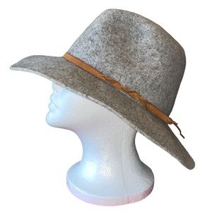 Wool Boho Western floppy hat in heather gray with braided faux leather detail